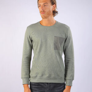 Patch Pocket Crewneck Greyish Olive