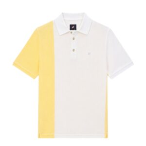 Vertical Side Polo – White & Soft Yellow