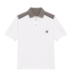 Contrast Shoulder Premium Polo – White & Grey