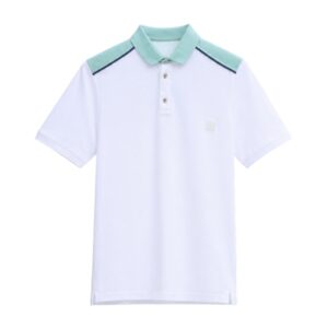 Contrast Shoulder Premium Polo – White & Sky Bleu