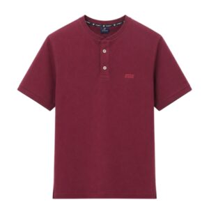 Button Neck T-Shirt – Burgundy Red