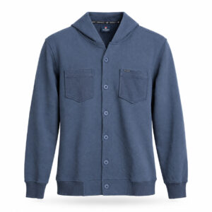 Studio X Button-Front Hooded Jacket - Slate Blue