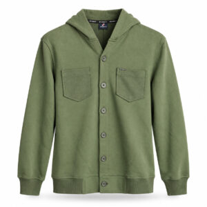 Studio X Button-Front Hooded Jacket - Olive Green
