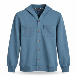 Studio X Button-Front Hooded Jacket - Dusty Blue