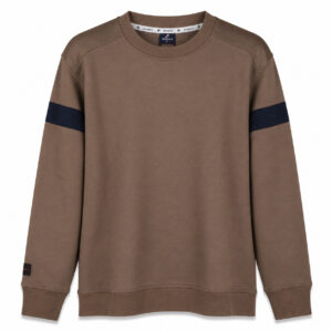 Studio X Contrast Arm-Stripe Crewneck Sweatshirt - Mocha Brown and Navy