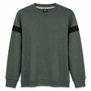 Studio X Contrast Arm-Stripe Crewneck Sweatshirt - Olive Green and Black