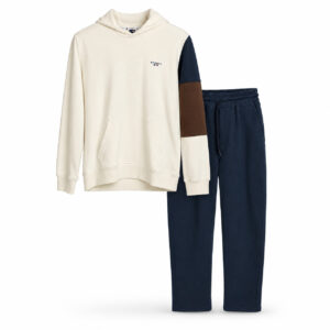 Studio X Ecru & Navy Color-Block Hoodie Tracksuit