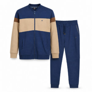 Studio X Blue & Beige Color-Block Zip-Jacket Tracksuit